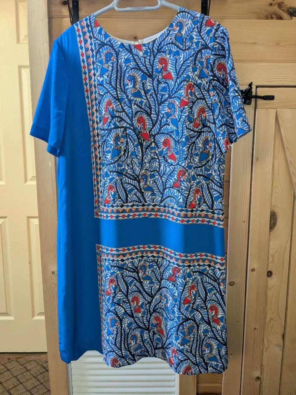 Tory Burch Mallory Something Wild Silk Dress 12 Blue Bird Frame Geo Shift Mini 1
